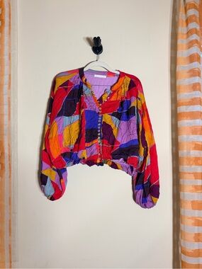 Karlie Bold Multicolor Geometric Button Blouse